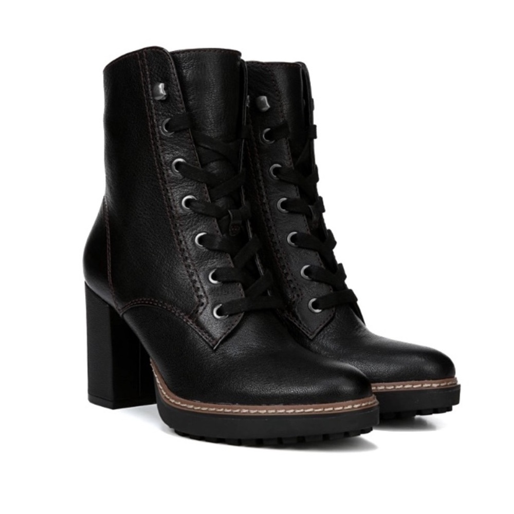Naturalizer Callie Black Leather Lace Up Heeled Boots Size 7.5